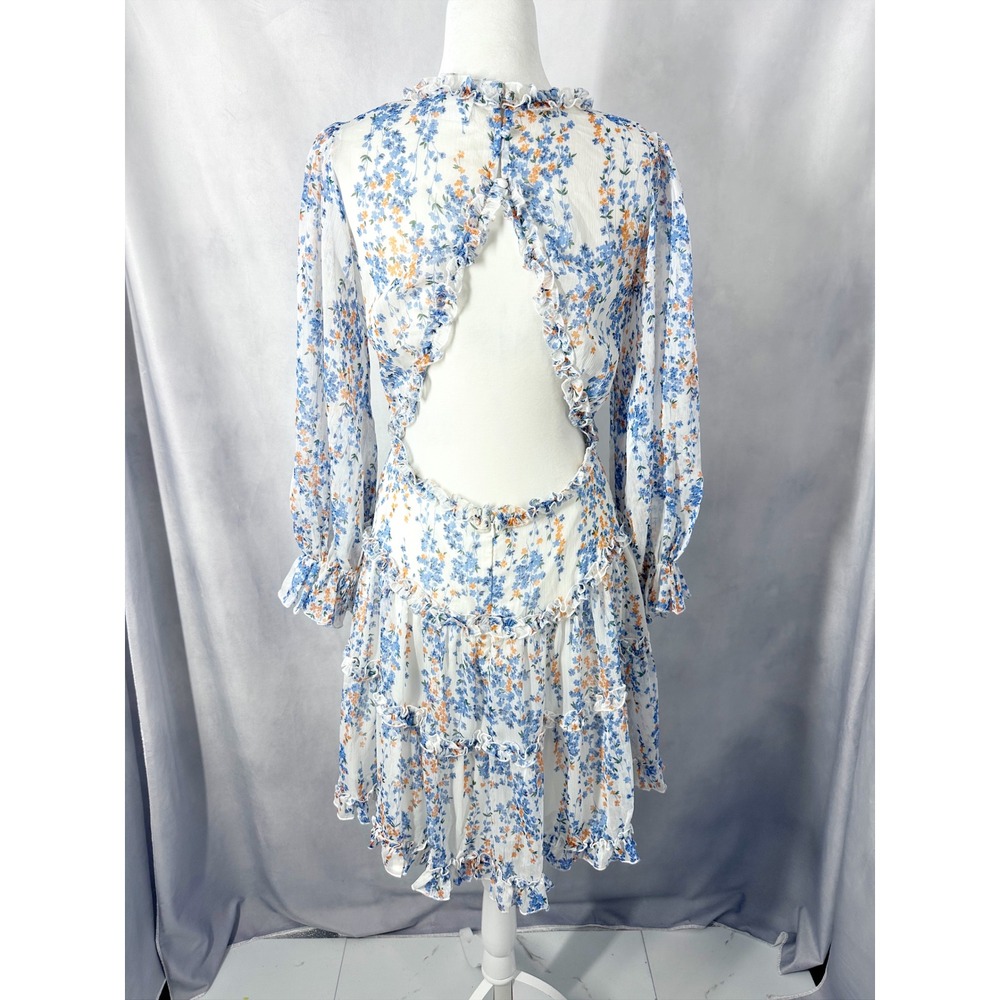 Selfie Leslie Laney Cut-Out Back Floral Blue White Mini Dress Women's Size XL - Picture 6 of 13